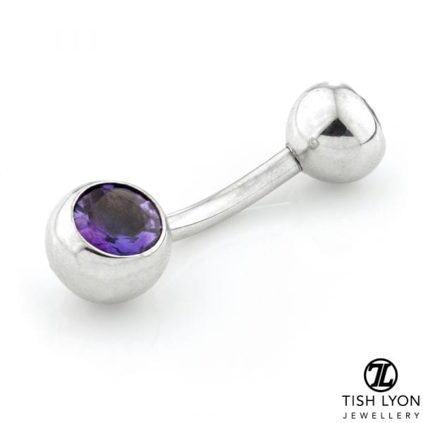 14ct Yellow or White Gold Amethyst Round Navel 1.6mm x 8mm or 10mm - Image 2