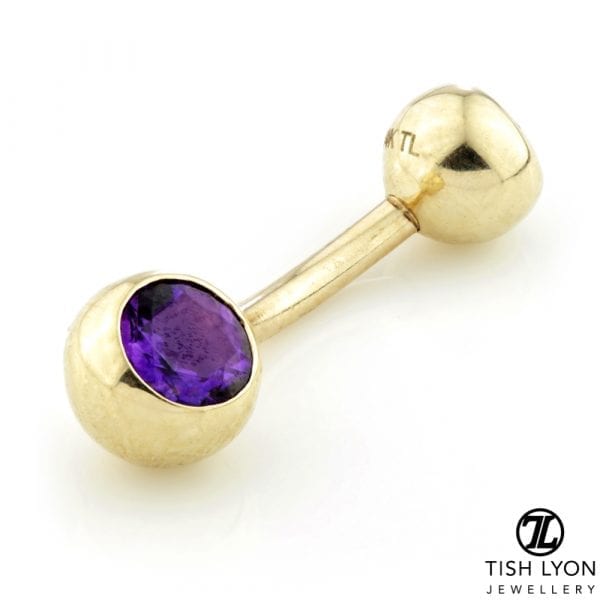14ct Yellow or White Gold Amethyst Round Navel 1.6mm x 8mm or 10mm - Image 4