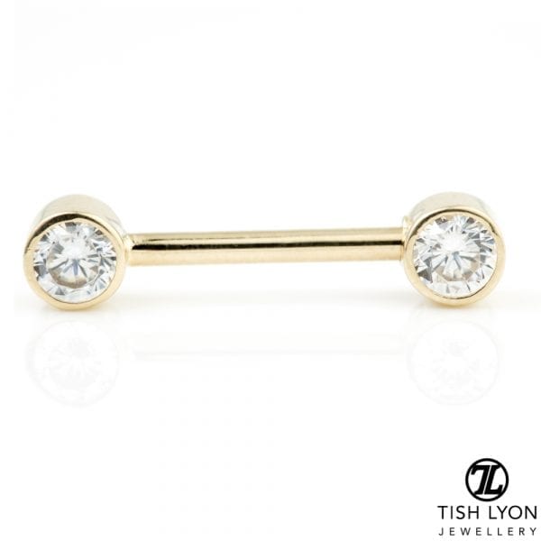 Yellow Gold Round Gem Nipple Bar - 1.6mm - Image 4