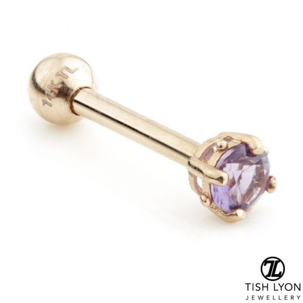 TL - 14ct Gold Facetted Amethyst Prong Microbar - Image 7