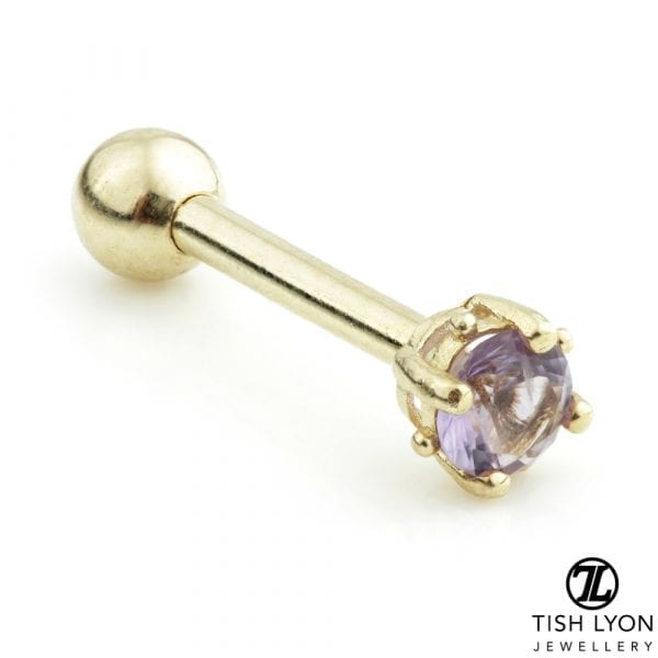 TL - 14ct Gold Facetted Amethyst Prong Microbar - Image 5