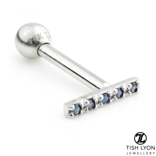 TL - 14ct Gold Pavé Sapphire Bar Microbar - Image 2