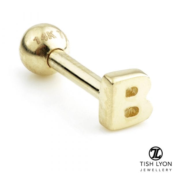 TISH LYON® 14ct White or Yellow Gold Letter 'B' Bar