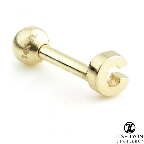 TISH LYON® 14ct White or Yellow Gold Letter 'C' Bar
