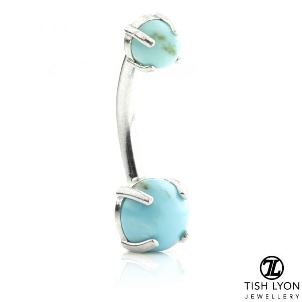 14ct Gold Turquoise Prong Set Round Navel