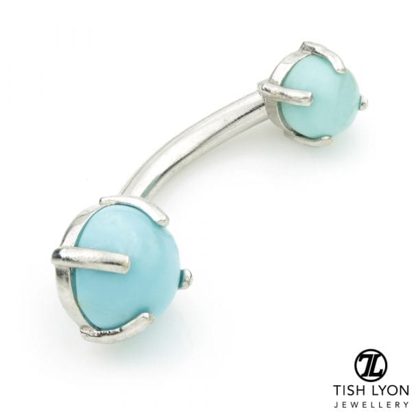 14ct Gold Turquoise Prong Set Round Navel - Image 2
