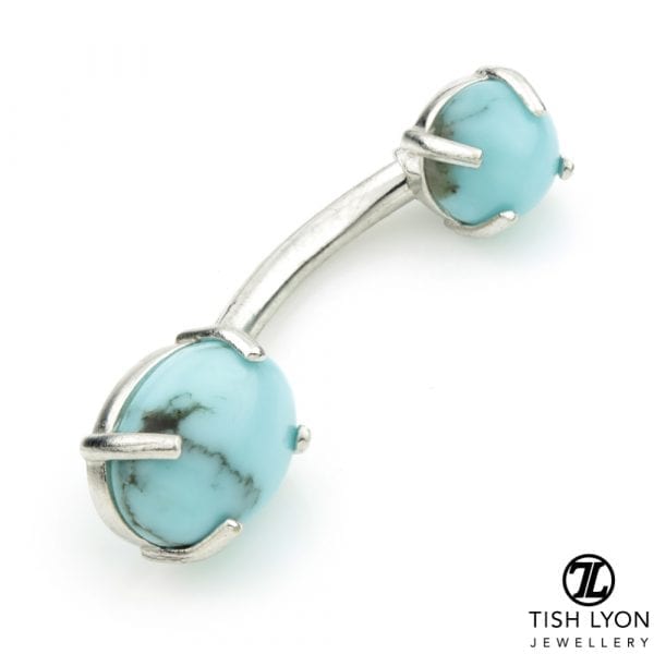 TL - 14ct White Gold Turquoise Prong Set Oval Navel - Image 2