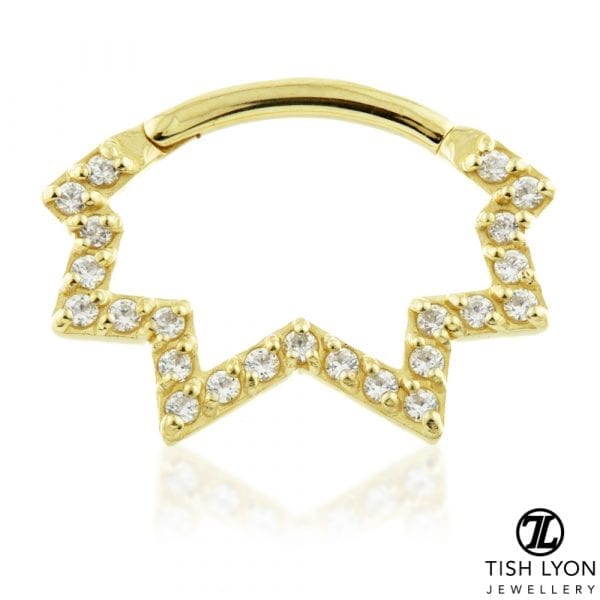 18ct Gold Pavé Zig-Zag Swarovski Daith Ring