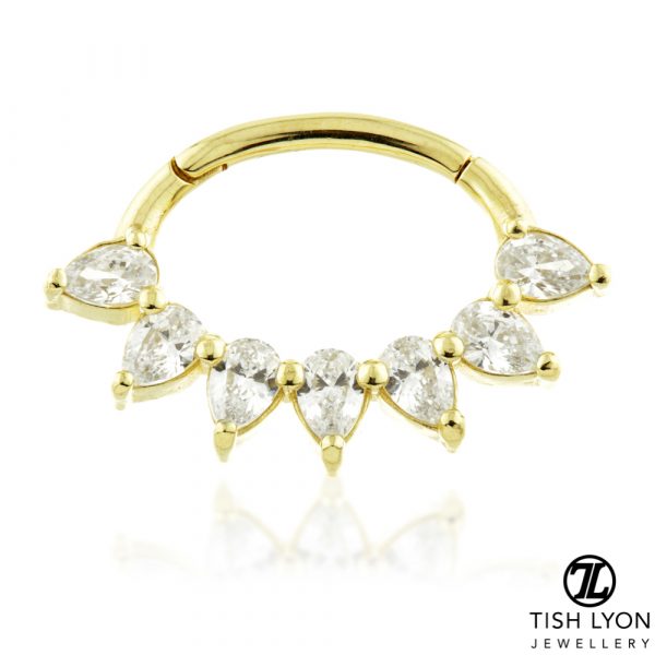 18ct Gold Multi Pear Swarovski Daith Ring