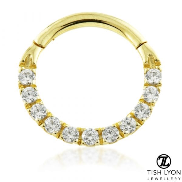 18ct Gold Pavé Front Facing Eternity Swarovski Daith / Septum Ring