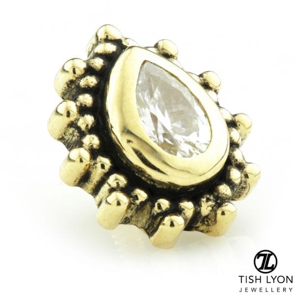 18ct Yellow Gold Milli Grain Pear Gem Internal Thread Attachment