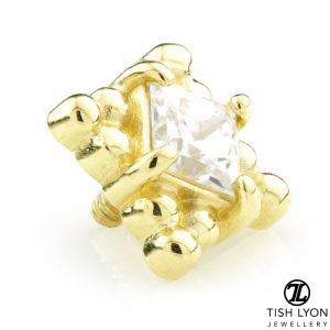 18ct Yellow Gold Milli Grain Square Gem Internal Thread Attachment