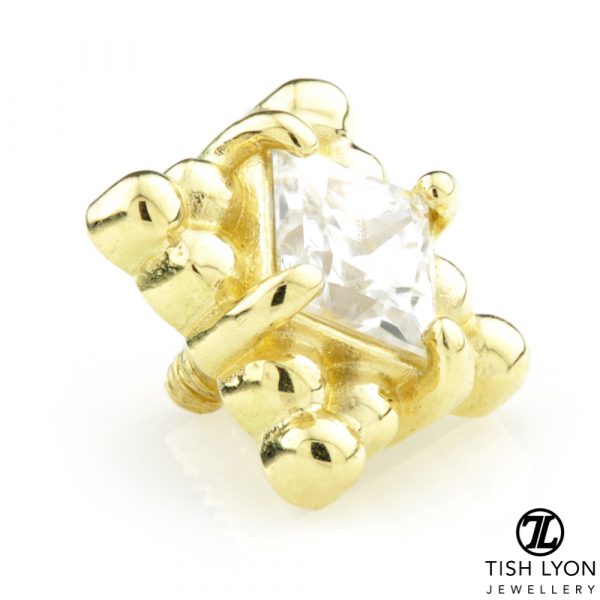 18ct Yellow Gold Milli Grain Square Gem Internal Thread Attachment