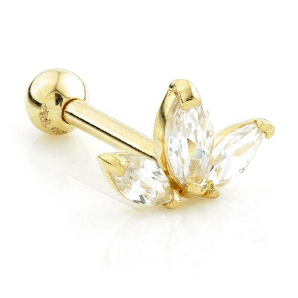 Gold Triple Marquise Gem Cartilage Bar- 1.2mm