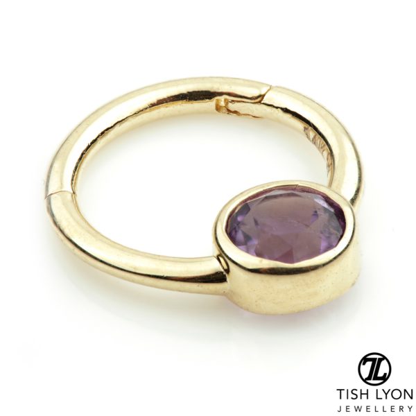 Gold Daith Amethyst Hinge Ring