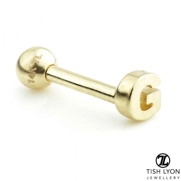TISH LYON® 14ct White or Yellow Gold Letter 'G' Bar