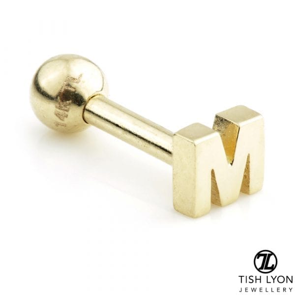 TISH LYON® 14ct White or Yellow Gold Letter 'M' Bar