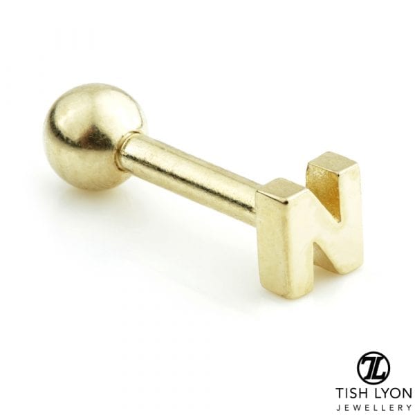 TISH LYON® 14ct White or Yellow Gold Letter 'N' Bar