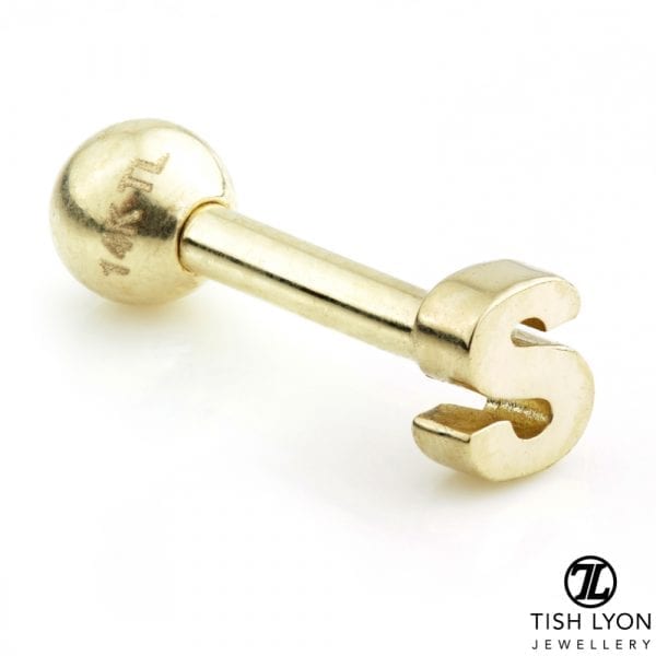 TISH LYON® 14ct White or Yellow Gold Letter 'S' Bar