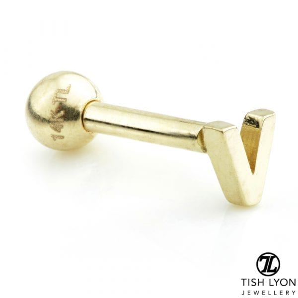 TISH LYON® 14ct White or Yellow Gold Letter 'V' Bar
