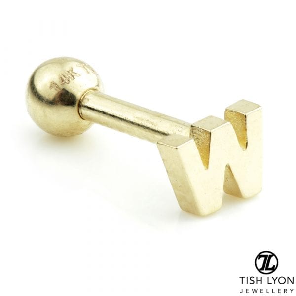 TISH LYON® 14ct White or Yellow Gold Letter 'W' Bar
